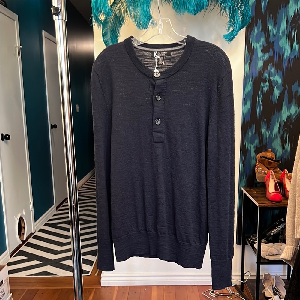 Men's Navy Henley Sweater